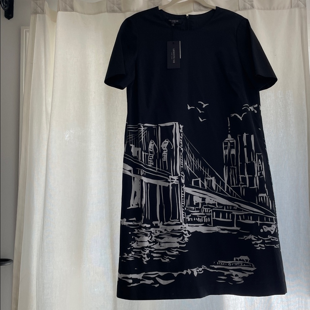 Lafayette 148 New York Black Dress with Cityscape Design